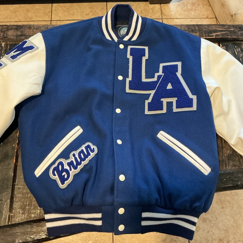 Classic LA Blue and White Varsity Jacket